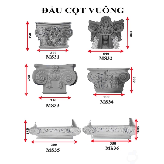 Mẫu phù điêu hoa văn đầu cột vuông 5